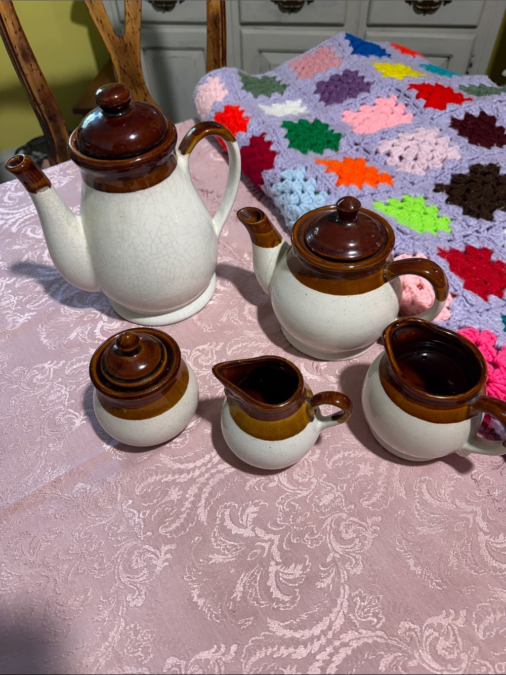 Brown and Cream Ceramic Tea Set - Classic Stoneware Coffee/Tea Set